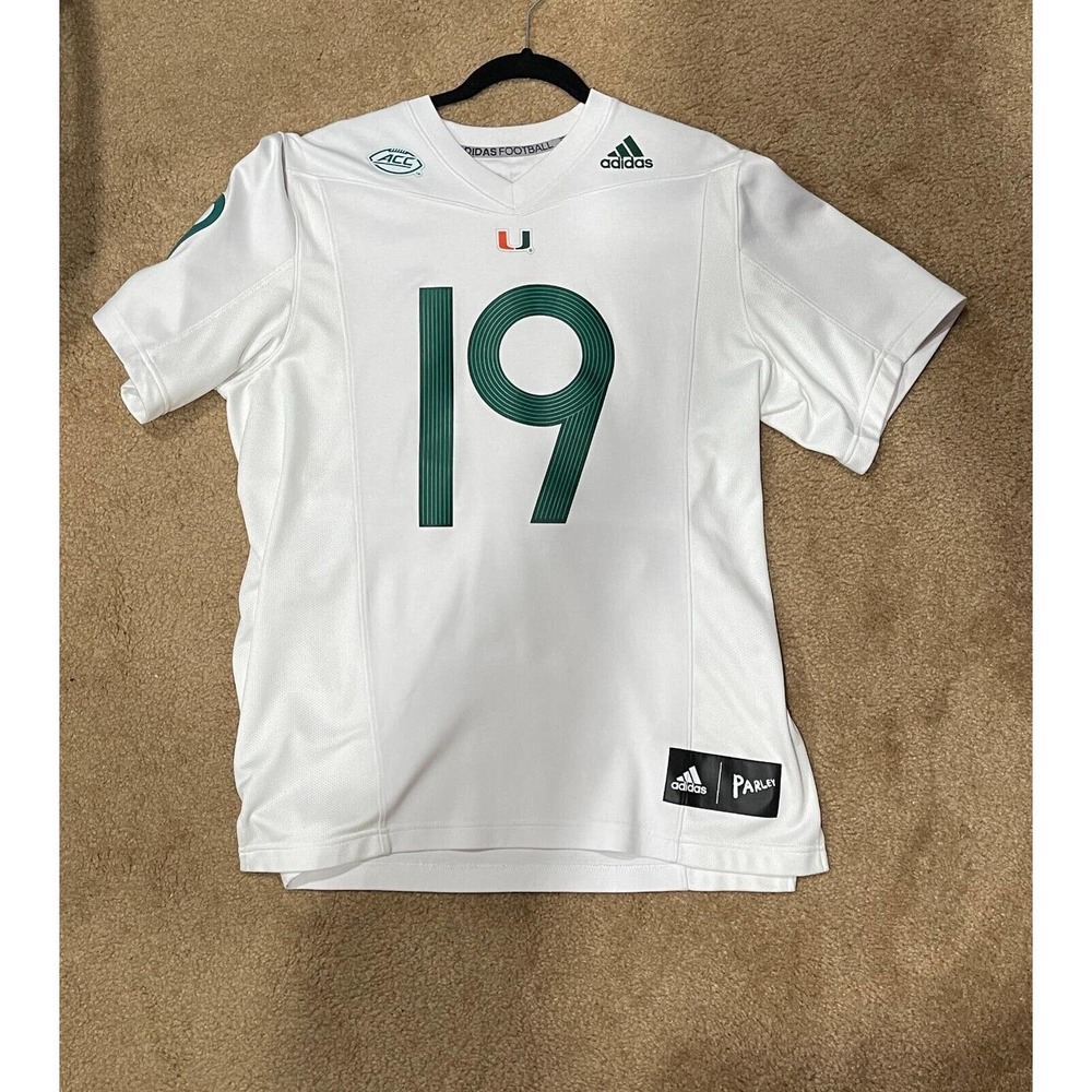 Adidas University of Miami Hurricanes Parley White Football Jersey Large Men's